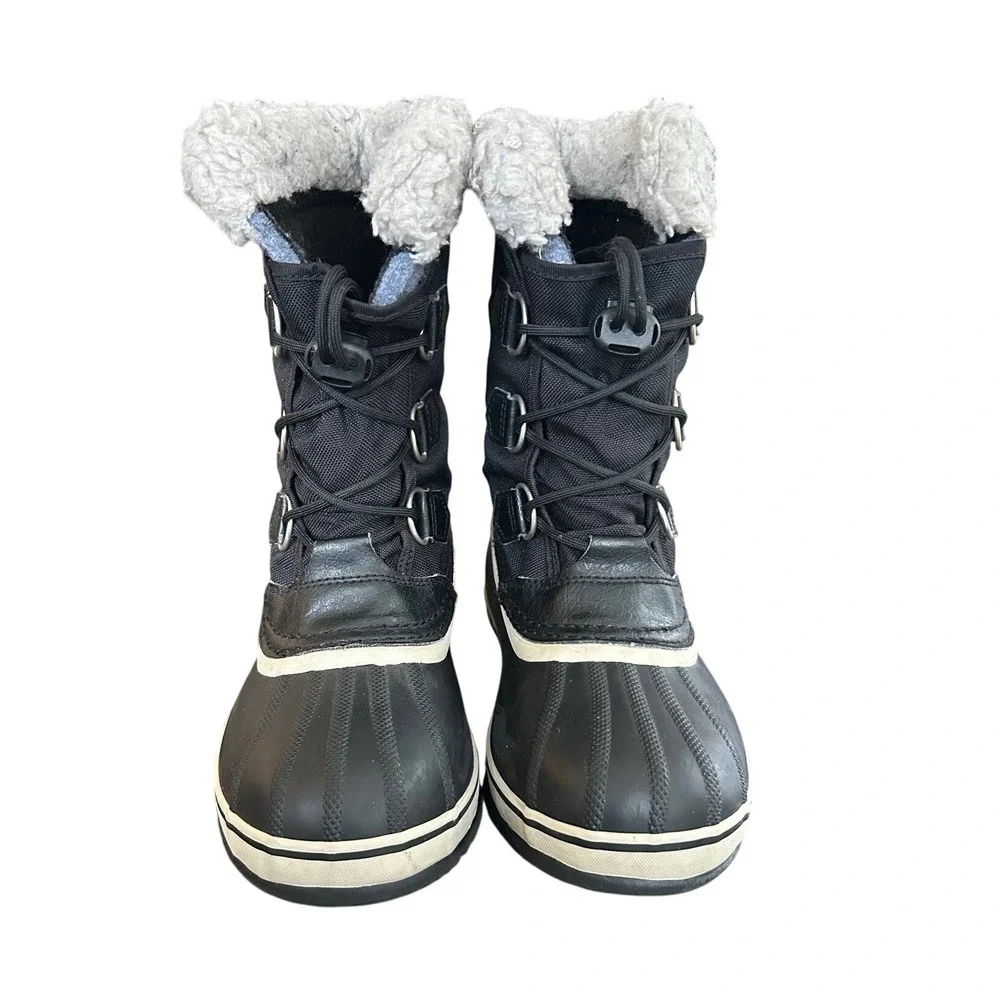 Sorel 1964 Pac Nylon Waterproof Winter Snow Boots Black Sherpa Cuff Big Kids 4‎